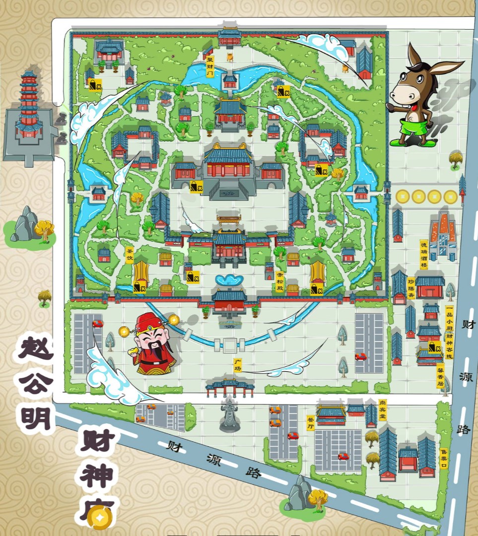 洪江寺庙类手绘地图